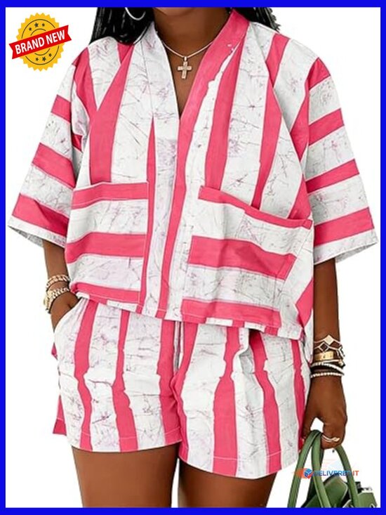 Other - Women's 2 Piece Lounge Set with Pockets Oversized Tee & Shorts